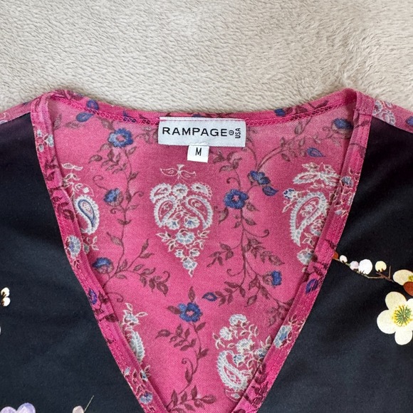 VTG 90s Rampage Japanese Geisha Art Print Blouse Womens M‎ Pink Preowned Cropped - Picture 3 of 6